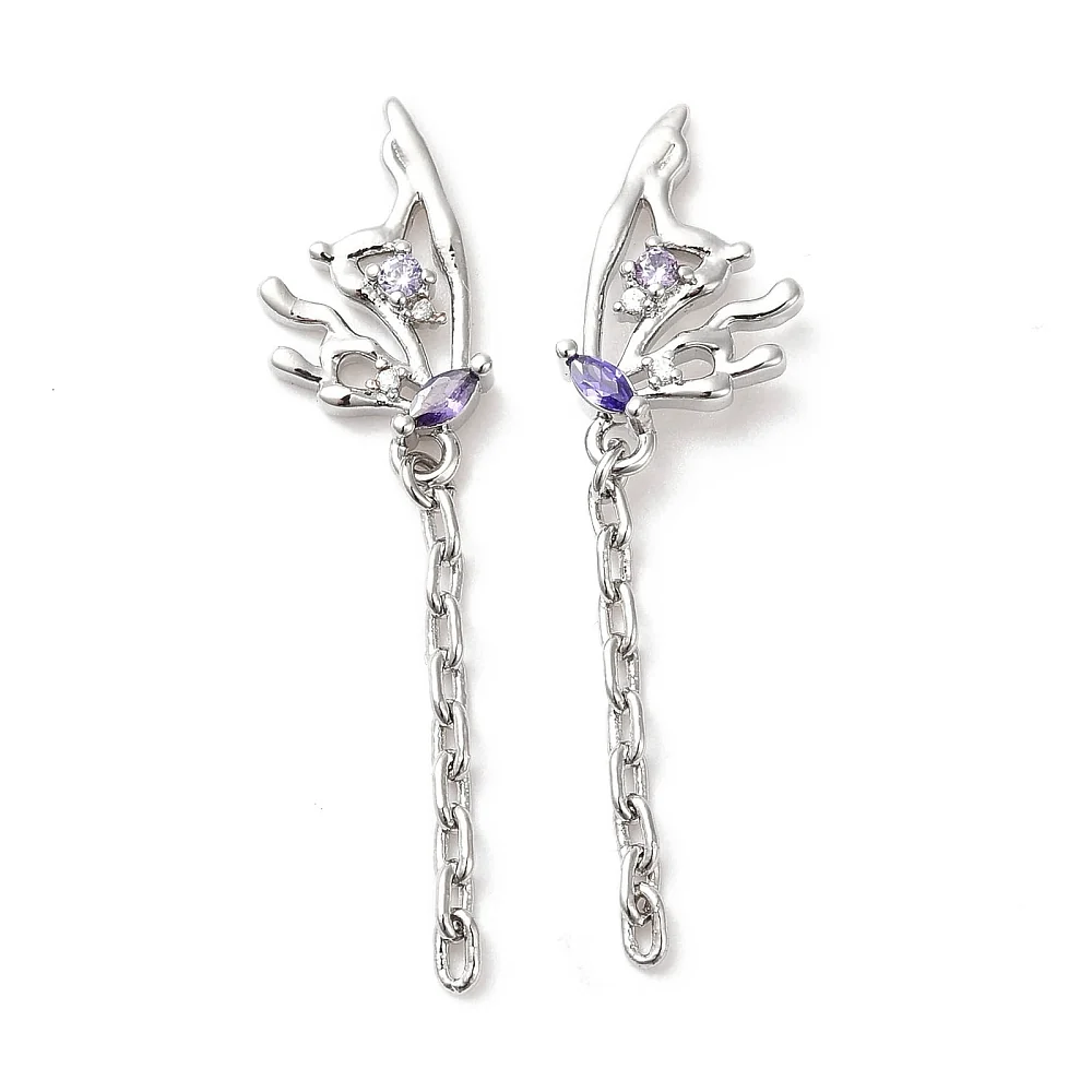 Dinglande Stiftörhängen 42mm med Lila Cubic Zirconia Platinapläterade Nickelfria, 1 par