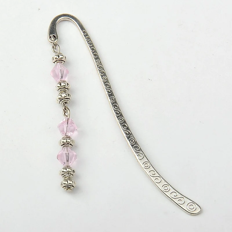 Bokmärke 84mm Rosa Glaspärlor Antiksilver, 1st